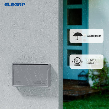 ELEGRP Horizontal Outdoor Cover for Duplex Receptacles, 2-Hole Weatherproof Wall Plate, Outdoor Electrical Outlet Cover, Standard Size 1-Gang 4.55” x 3.02”, Thermoplastic, 1 Pack, Grey