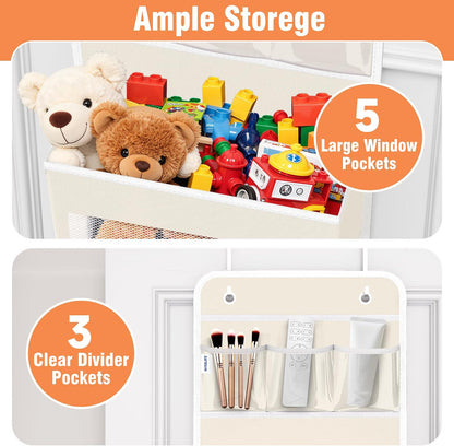 WISELIFE Over The Door Organizer Storage 4 Shelves Large Capacity Hanging Bedroom Storage Solution with 6 Side Pockets for Dorm Bathroom Pantry Nursery and Baby Essentials Holds up to 40 Lbs (Black)