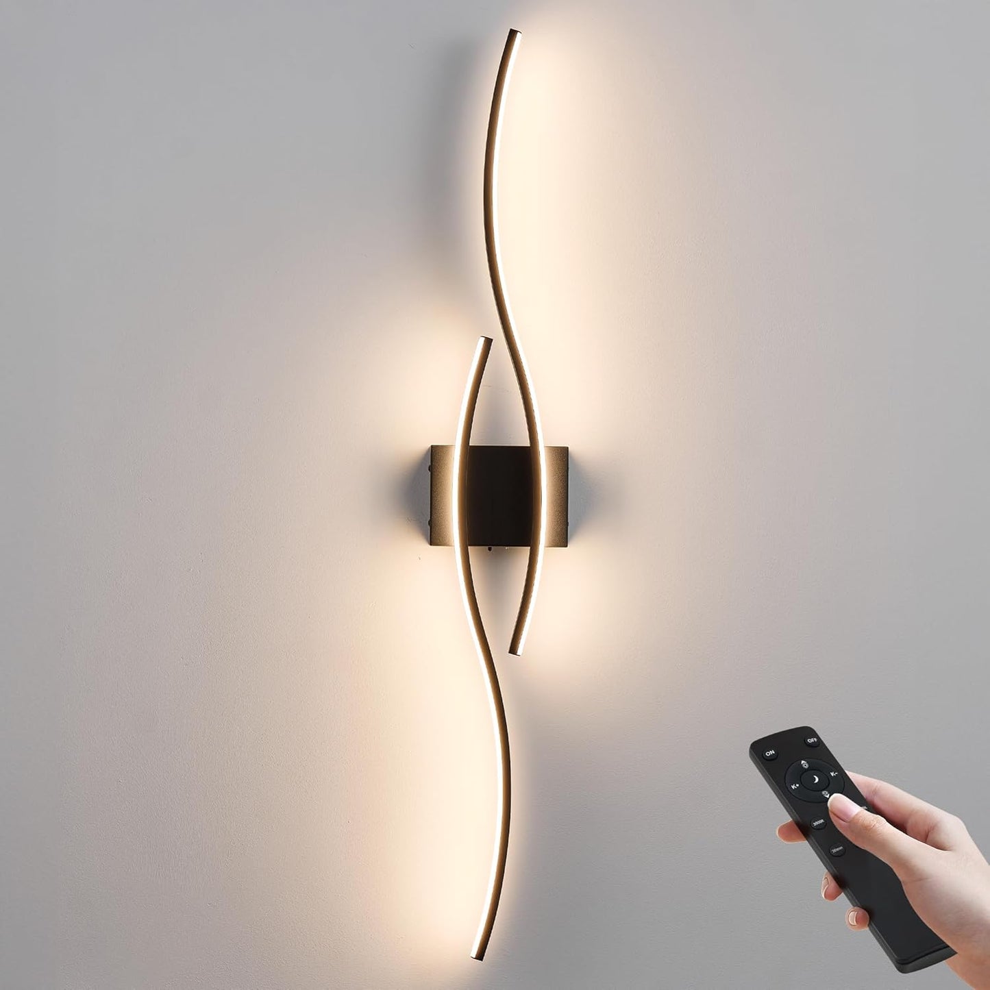 KARTOOSH Battery Operated Wall Sconces Set of Two with Remote Control, Dimmable/3 Colors/Night-Light/Timer/Memory, Gold Modern Wireless LED Sconce for Living Room, Hallway, Bedroom, 27.5 Inch (2 Pack)