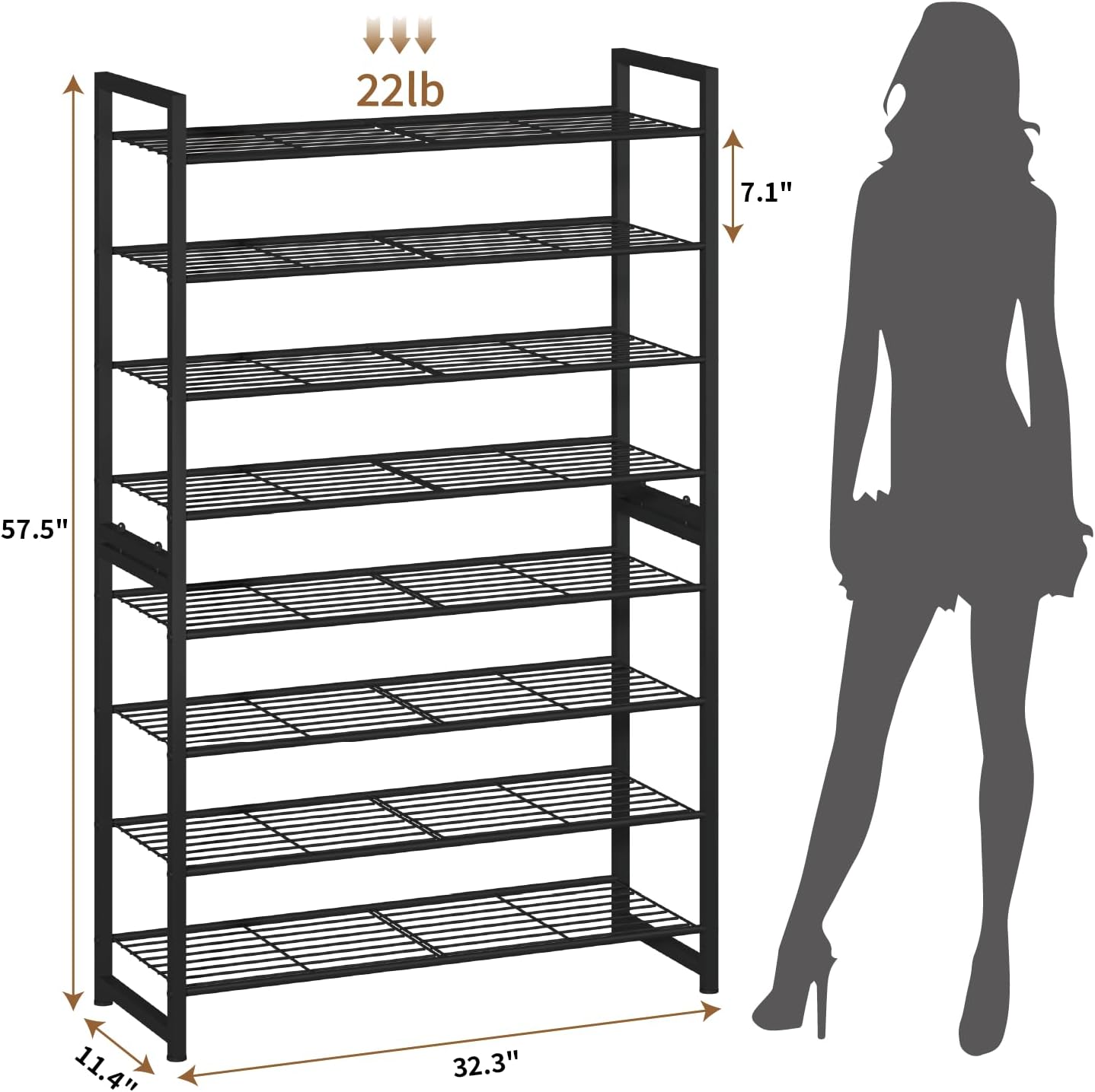 Stackable Shoe Rack, 6 Tier Metal Shoes Rack Storage Organizer,Large Capacity Shoe Shelf Max Holds 30 Pairs of Shoes,Sturdy and Stable, for Closet, Entryway,Garage，Black