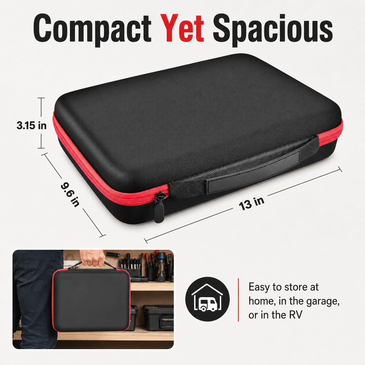 Comecase Battery Storage Case with Tester, Holds 148+ AA AAA C D 9V, Black | Hard-Shell Design, Carry Handle and Custom Foam Slots Keep Batteries Visible, Separated and Ready for Home, Garage or Office
