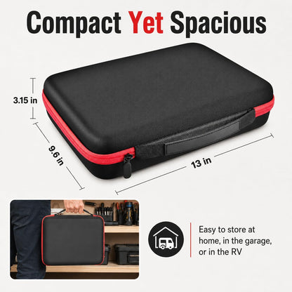 Comecase Battery Storage Case with Tester, Holds 148+ AA AAA C D 9V, Black | Hard-Shell Design, Carry Handle and Custom Foam Slots Keep Batteries Visible, Separated and Ready for Home, Garage or Office