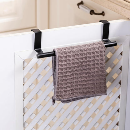 Cabinet Door Towel Bar, Kitchen Towel Holder, Matte Black 2 Pack | Extended Anti-Slip Arm, EVA Scratch Guard Pads, No-Drill Install, Stainless Steel Dish Towel Holder, Kitchen Towel Rack
