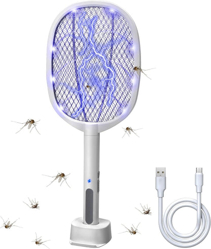 Lulu Home 2-in-1 Electric Bug Zapper Racket, 2 Pack 4000V High Voltage LED Lighted Handheld Mosquito Swatter with 3 Layer Safety Mesh, USB Charging Portable Fly Killer Racquet