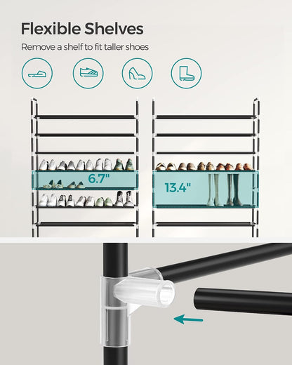 SONGMICS Shoe Rack, 10-Tier Shoe Shelf, Shoe Storage Organizer, 11 x 17.7 x 68 Inches, Metal Frame, Non-Woven Fabric Shelves, for Entryway, Bedroom, Black ULSH010B02