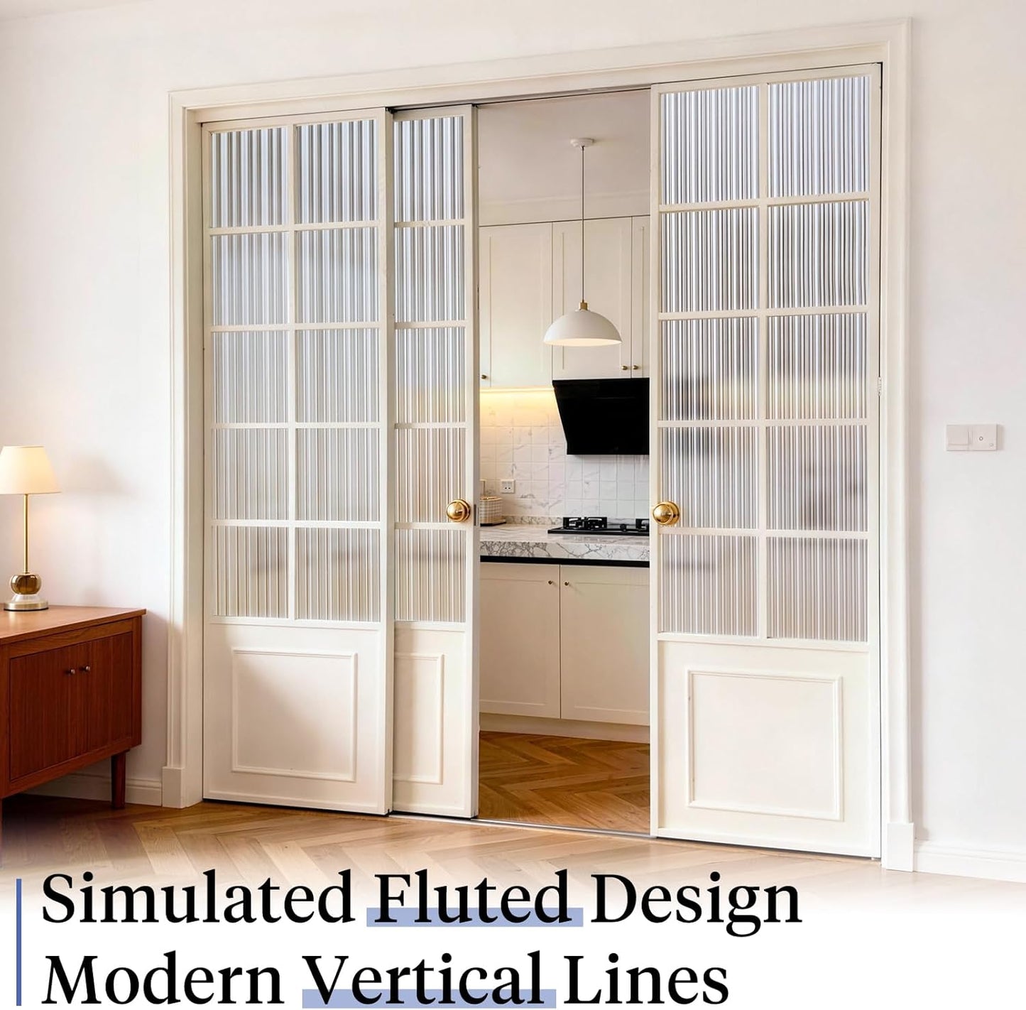 Haton Reeded Glass Window Privacy Film, Static Cling Non-Adhesive Frosted Film, UV Blocking Heat Control Removable Window Sticker for Bathroom Door Home Office, 17.5" x 78.7"