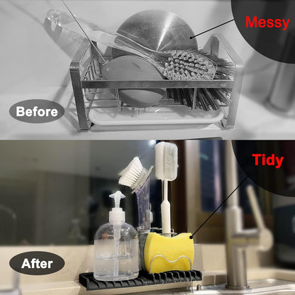 Gosmol Sponge holder for kitchen sink caddy accessories gadgets, dish soap brush holder for sink organizer, soap tray holder drainer rack for bathroom -Gray