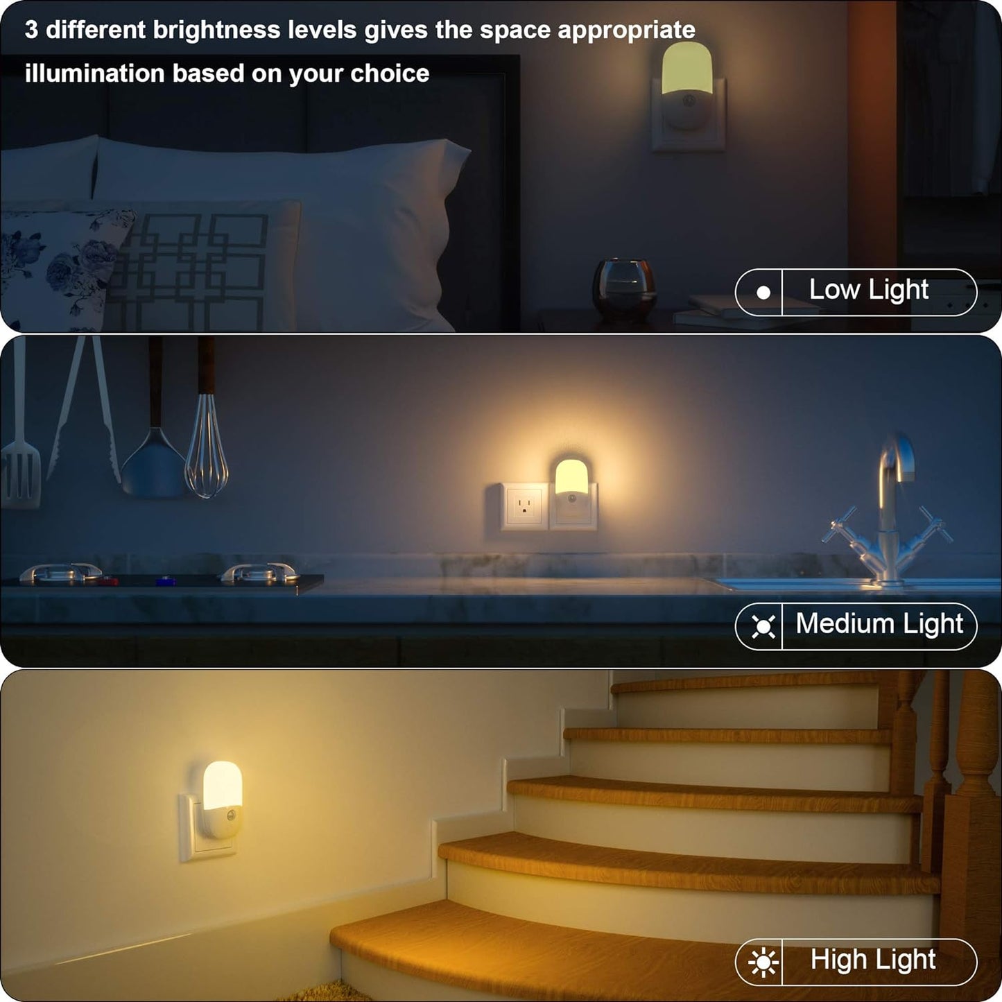 MAZ-TEK Plug in Motion Sensor Dimmable Night Light, Soft Warm White LED Nightlight with Dusk to Dawn Motion Sensor, Adjustable Brightness for Bedroom, Bathroom, Kitchen, Hallway, Stairs,2 Pack