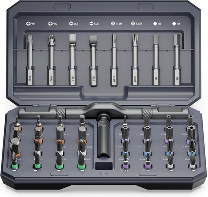 AMIR 42 in 1 Ratchet Screwdriver Set, Magnetic Screwdriver Set with 40 PCS Multi Bit, DIY Repair Tool Kit with Ratchet T Handle, Screw Driver Set Kit for Tools,Bicycle,Electronic Repair