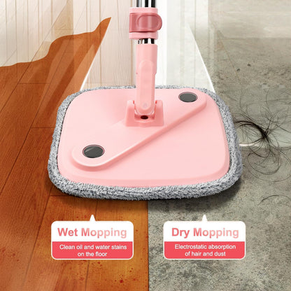 Spin Mop and Bucket Set with 2 Replaceable Microfiber Mop Pads with Self Separation Dirty and Clean Water System, Self Wringing 360° Rotating Square Mop Head for Hardwood Tile Marble Floors