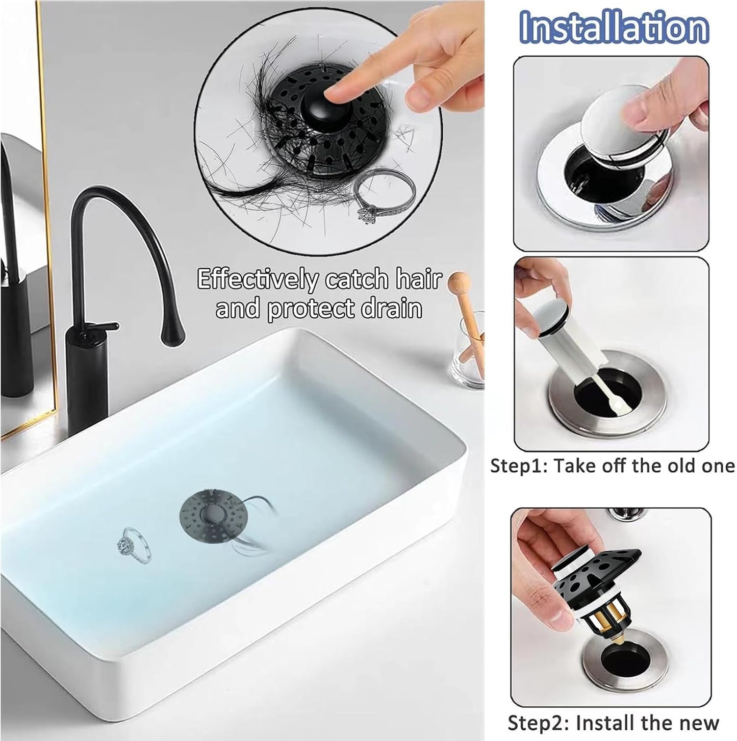 AzWzz Bathroom Sink Stopper,Sink Hair Catcher,Bathroom Sink Drain Strainer Pop Up Drain Cover Plug,Universal for 1.1 to 1.65in Sink Drain Hole