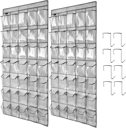 1 Pack 35 Clear Crystal Pockets Large Hanging Shoe Organizer Over The Door Shoe Rack for Closet Door Storage Shoe Holder Hanger, 4Hooks, white (67.7'' x 26.4'')