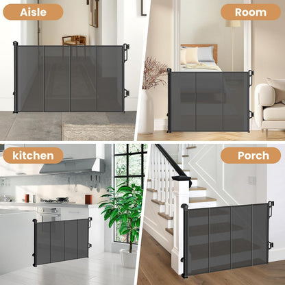 SPACEANY Reinforced Retractable Baby Gate, Mesh Dog Gate, Child Safety Gate for Doorways, Stairs, Hallways, Indoor/Outdoor, Wide Openings -33.5" Tall, Width up to 55" Gray