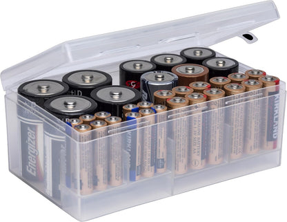 Dial Industries Battery Organizer Case with Tester for 12 AAA 12 AA 6C 4D | Compact cases for organizing in garage, toolboxes, RVs etc. Clear cases so easy to find in emergencies vs loose in drawer.