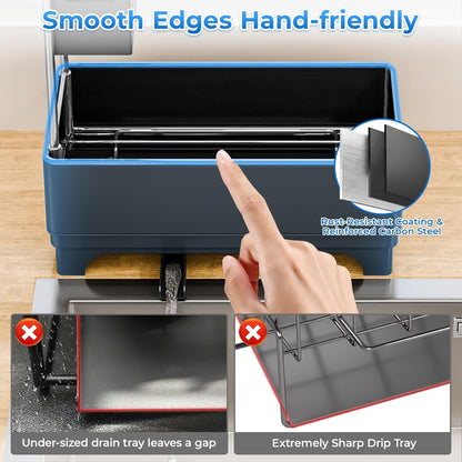 Kitchen Sink Caddy with Stainless Steel Towel Holder, Handy Sponge Holder for Kitchen Sink with Extending Drain Spout, No-Tool Assembly Space Saver for sink Countertop Accessories(Gray)