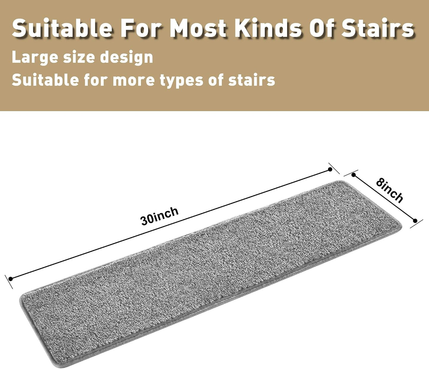 PURE ERA Carpet Stair Treads Tape Free Non Slip Indoor Stair Carpet Stair Protectors Pet-Friendly Non-Slip Skid Resistant Washable Reusable 8" x 30"(2 Pieces,Black)