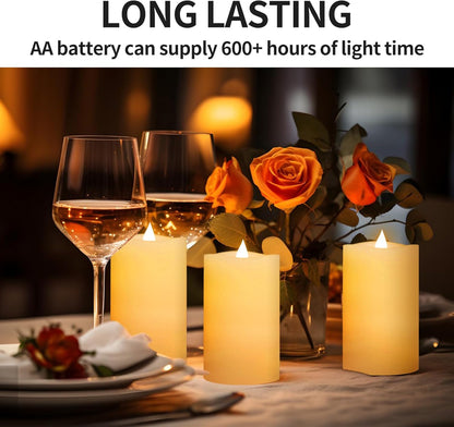 3x3 Flickering Flameless Candles Set of 2, 2AA Battery Life 600 Hours Battery Candles Flickering with Timer,3 inch Flameless Candles with Remote for Indoor/Outdoor, Ivory