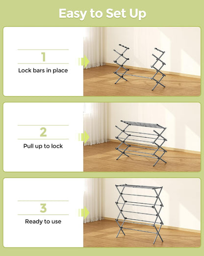 APEXCHASER Drying Rack Clothing - 3 Tier Metal Clothes Drying Rack Collapsible, Laundry Drying Rack Expandable, Small Clothe Airer for Baby Clothes Towel Bib Sock Indoor Outdoor Use(White)