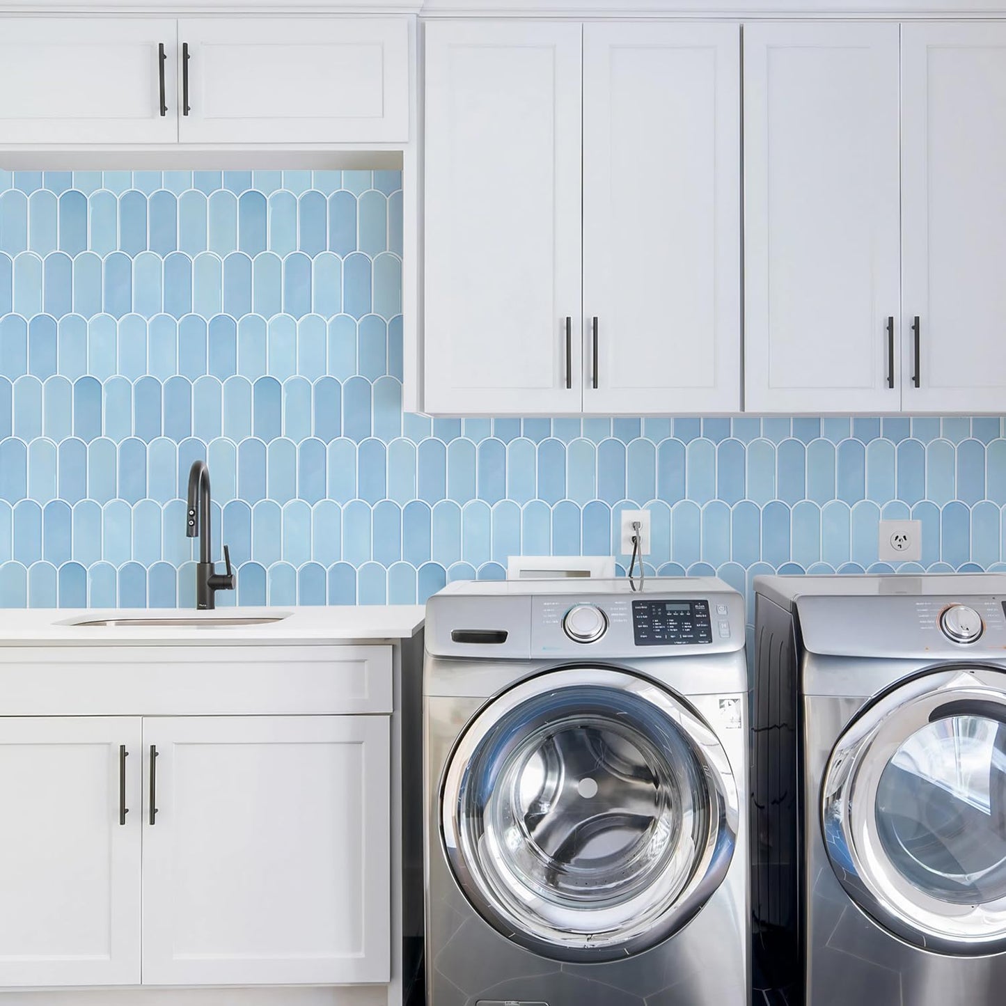 Vamos Tile Upgraded Thicker Design Peel and Stick Backsplash Tile, Self Adhesive Vinyl Wall Tiles, Stick on Backsplash for Kitchen, Bathroom, RV,Pantry,10-Sheet Grayish Blue Marble with White Grout