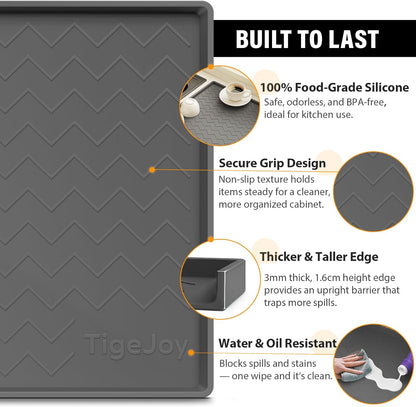TigeJoy 28" x 19" Under Sink Mats for Kitchen Waterproof, Leak-Proof Silicone Mat Sink Protector and Cabinet Liner, Kitchen Essentials Organizer and Storage, Boot or Shoe Tray, Pet Feeding Mat
