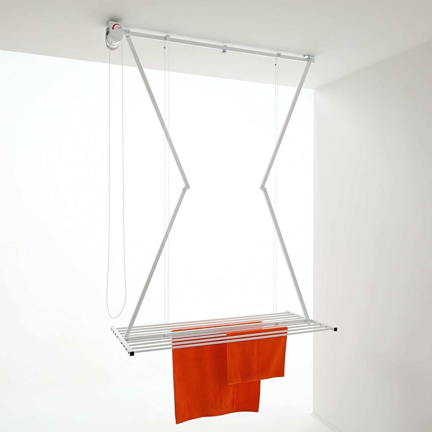 foxydry Mini, Ceiling Mounted Clothes Drying Rack, Pulley Clothesline, Vertical Folding Laundry Drying Rack 21.26" D x 59.84" W x 9.84" H