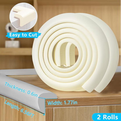 ZOMPAGO Baby Edge Protector Roll (6.56FT) & 8 Corner Guards - White Foam Furniture Corner Protectors - Baby Proof Corners and Edges for Table, Wall, Bed Frame - Baby Proofing Safety Bumpers