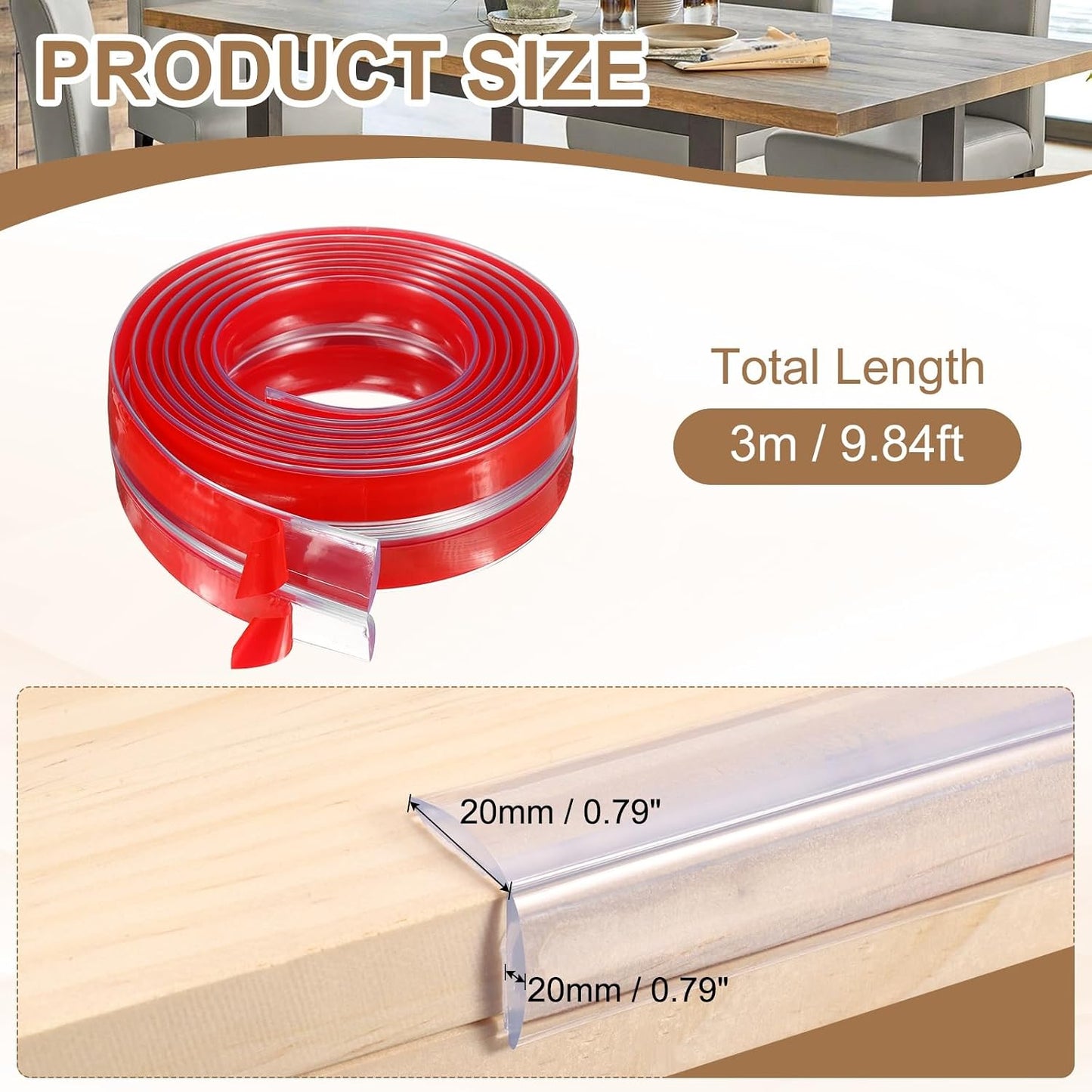 uxcell Edge Protector, 6.6ft (2M) x 0.4" (10MM) Clear Furniture Corner Guard PVC Strong Adhesive Proofing Edge Safety Bumpers with 4 Corners Guards for Table Cabinets