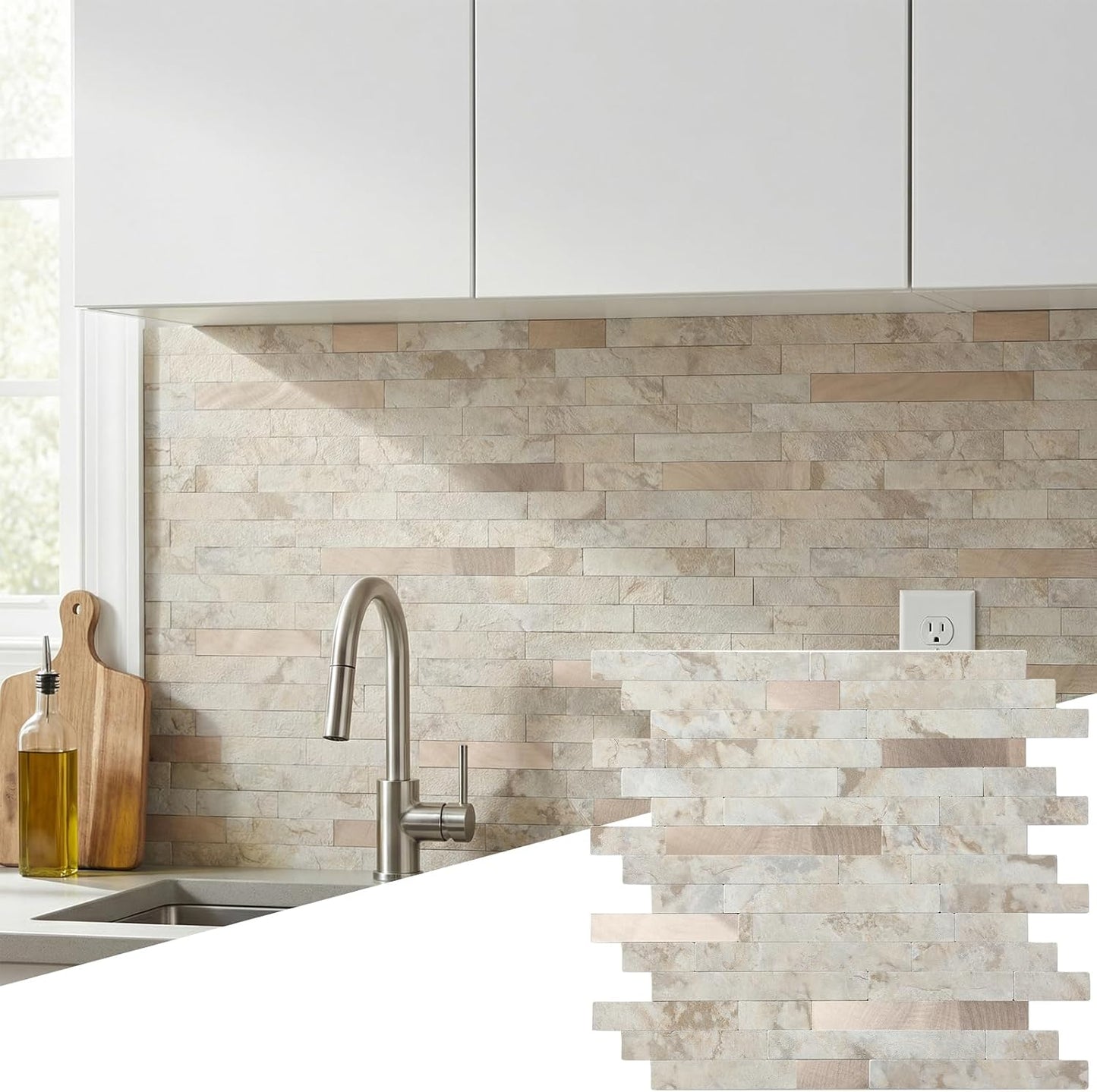Yipscazo 2026 New Upgrade 11.34" X 11.57" Peel and Stick Backsplash, Stick on Backsplash Tiles for Kitchen, Bathroom, Fireplace (10 Sheets, Beige Rocks + Rose Gold)