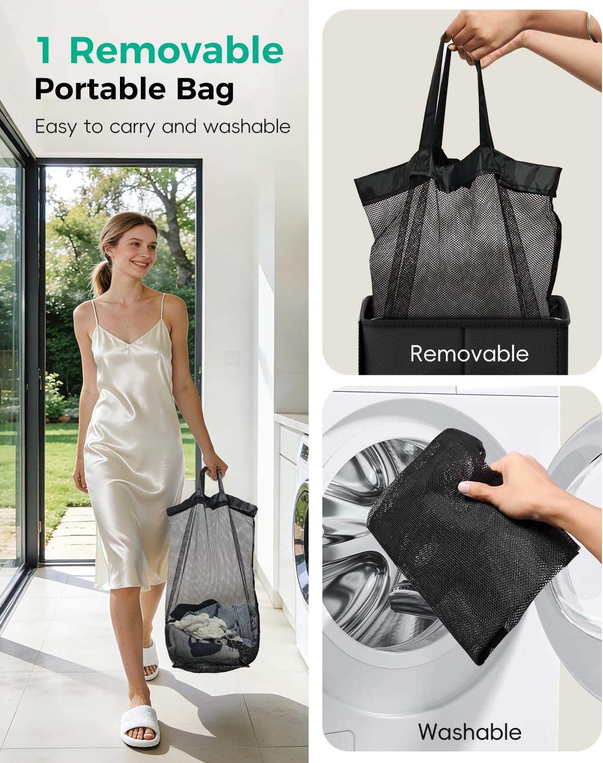 150L 2-Section Laundry Hamper with Lid – Removable Bag, Double Compartment Clothes Hamper for Bathroom, Bedroom, Dorm & Laundry Room