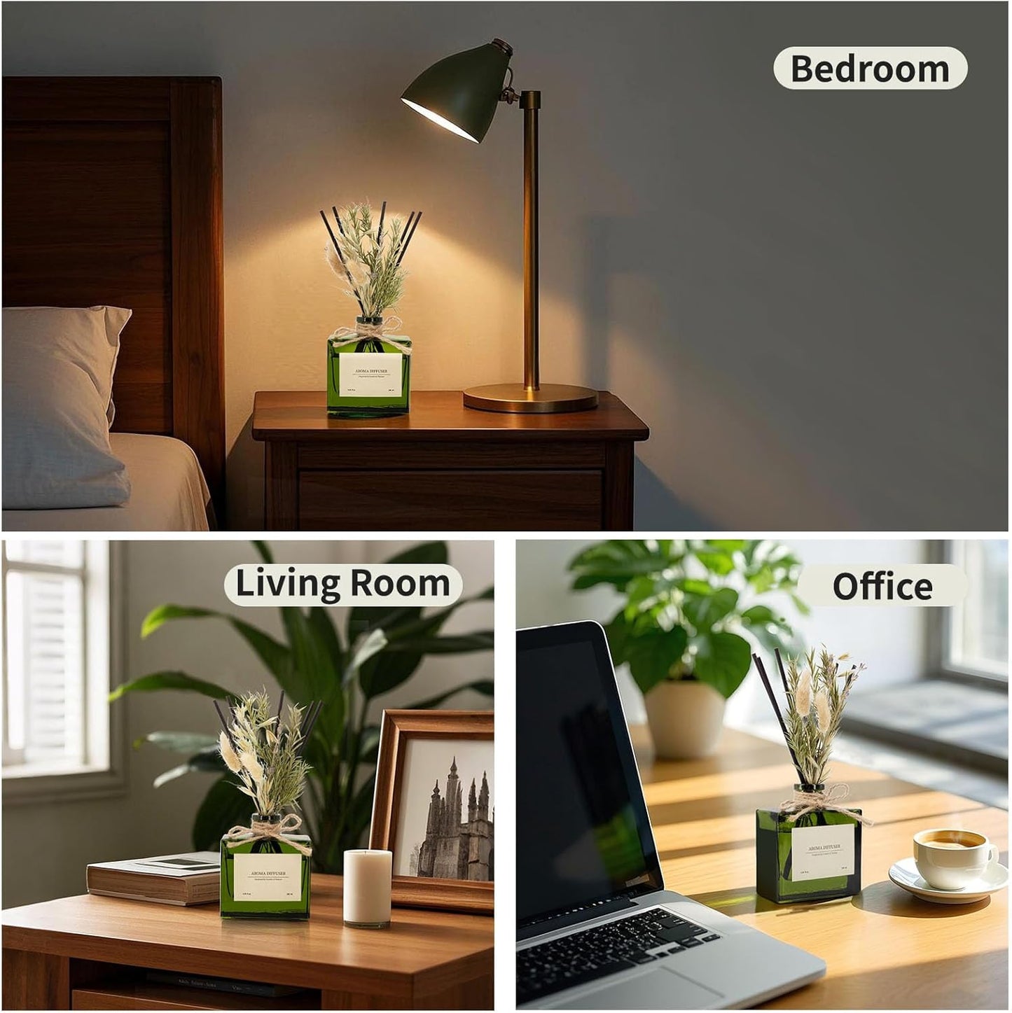 Reed Diffuser, 6.09 oz Earthy Sandalwood Scent Diffuser with Sticks & Dried Flowers, 120 Days Long Lasting diffusers for Home, Elegant Fragrance for Bathroom Bedroom Office Decor Air Fresh
