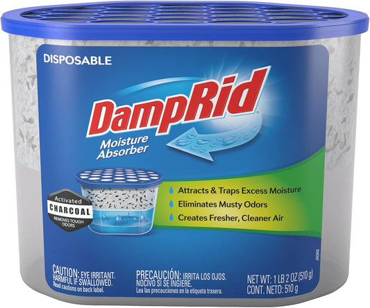 DampRid Fragrance Free Disposable Moisture Absorber with Activated Charcoal, 18 oz., 3 Pack, Moisture Absorber & Odor Remover, Lasts Up To 60 Days, No Electricity Required