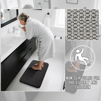Yimobra Memory Foam Bath Mat, Super Soft Absorbent Bathroom Rug Non Slip, Quick Dry, Machine Washable Floor Carpet for Tub Shower, Home Decor Accessories, 24x17, Grey