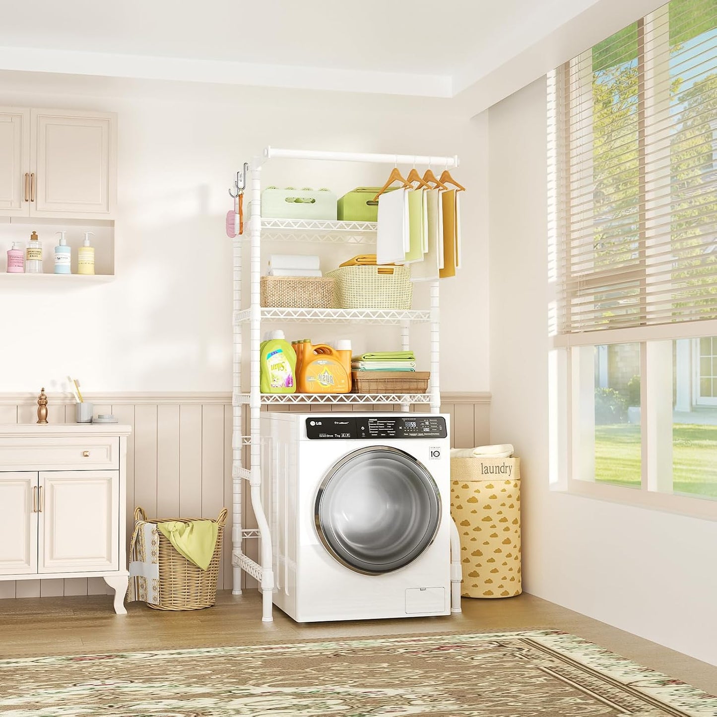 Ulif U11 Over Washer and Dryer Shelves, 3 Tiers Laundry Room Storage and Organizer Standing Shelf, Metal Freestanding Clothes Drying Rack, 33.9" W x 19.7" D x 77.6" H, Black