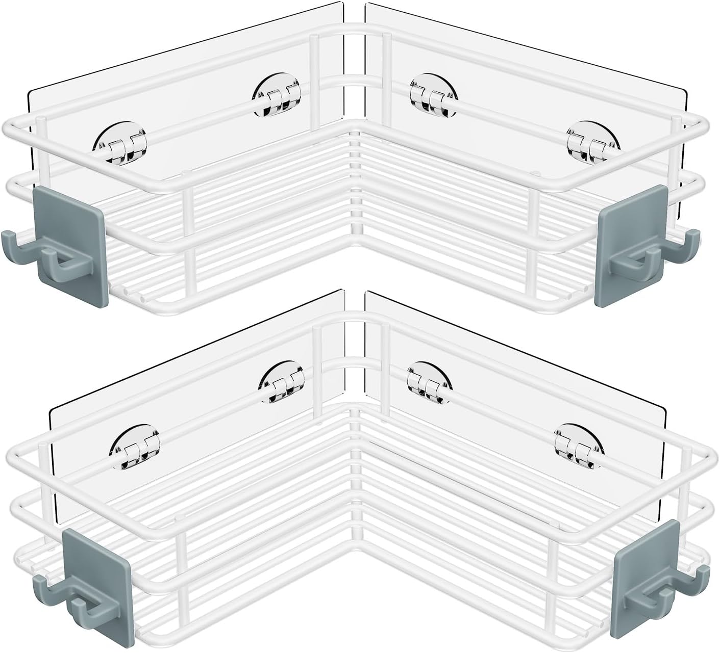 Nieifi Corner Shower Shelves Stainless Steel, Adhesive Shower Caddy Basket Rack with Hooks, Rust Proof for Bathroom Shelf Shampoo Holder (Silver, 2 Pack)