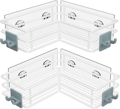Nieifi Corner Shower Shelves Stainless Steel, Adhesive Shower Caddy Basket Rack with Hooks, Rust Proof for Bathroom Shelf Shampoo Holder (Silver, 2 Pack)