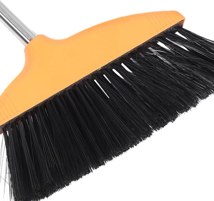minkissy Soft Bristle Angle Broom for Floor Cleaning, Wide-Angle Room Broom with Orange Handle, Household Sweeping Tool for Indoor and Outdoor Use in Kitchen, Garage, and Patio