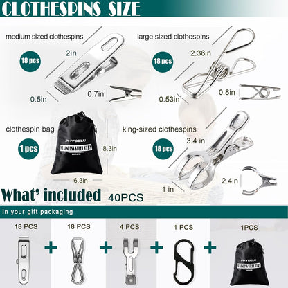 (50PCS) Stainless Steel Laundry Clothes Pins Heavy Duty Outdoor, Clothespins for Hanging Clothes, Metal Clips, Metal Snack Bag Chip Clips for Food Packages, Mini Clothes pins