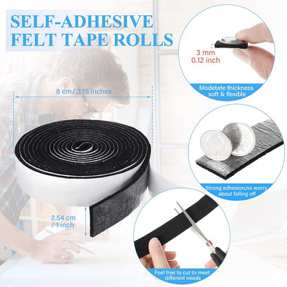Zonon 4 Rolls 120 Inch Felt Strip with Adhesive Backing Felt Tapes Furniture Strip Rolls Self Stick Heavy Duty Polyester for Protecting Furniture and DIY Adhesive(Black,0.5 Inch)