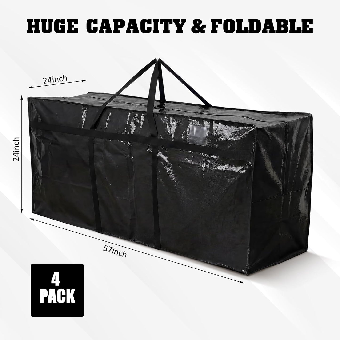 Windyun 4 Pack 57 Gallon Extra Large Moving Bags XXL Heavy Duty Storage Bag with Strong Zipper Handle Jumbo Big Tote Box Foldable for College Dorm Travel Clothes Duffle Blanket Pillow(Red)