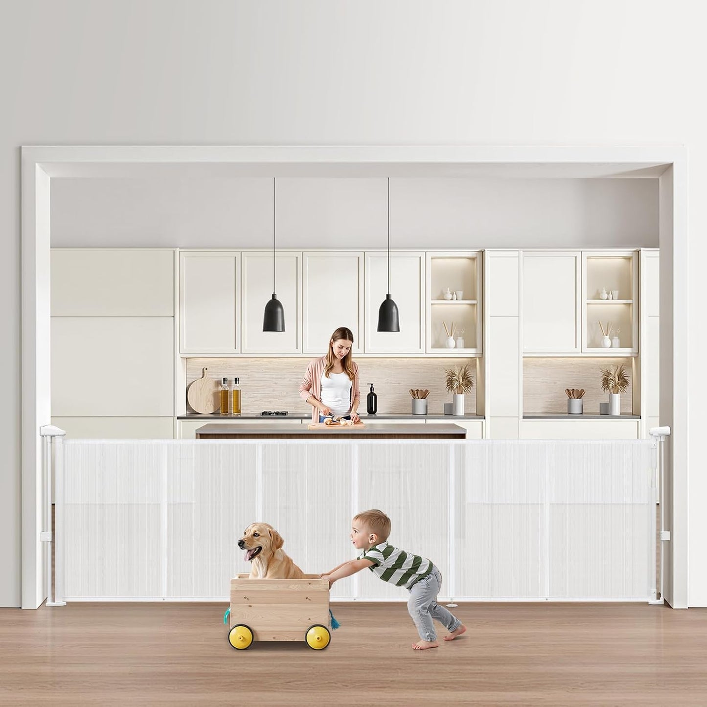 VEVOR Retractable Baby Gate, 34 inch Tall, Extends up to 71 inch Wide, Retractable Gate for Kids or Pets, Mesh Material, Easy to Install for Indoor Stairs, Doorways, Hallways, Playrooms, Gray