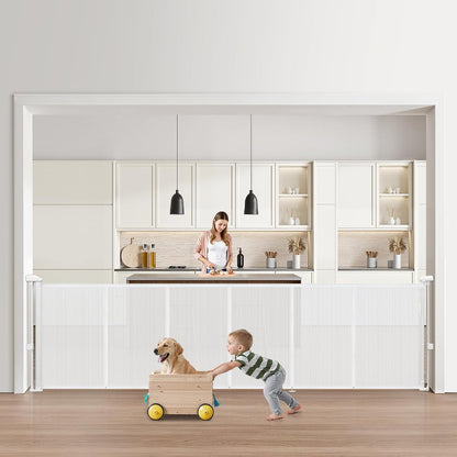 VEVOR Retractable Baby Gate, 34 inch Tall, Extends up to 71 inch Wide, Retractable Gate for Kids or Pets, Mesh Material, Easy to Install for Indoor Stairs, Doorways, Hallways, Playrooms, Gray