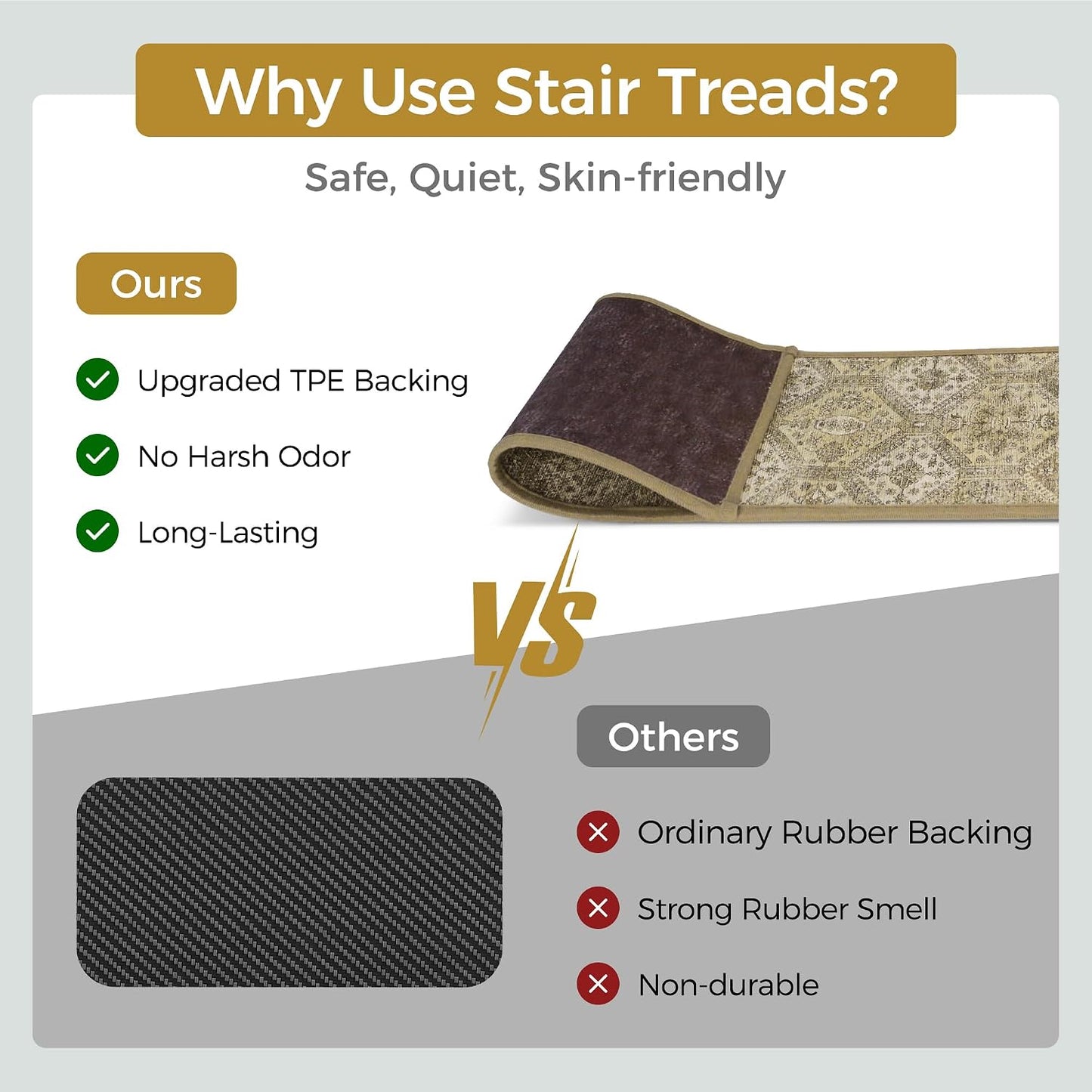 sarben Non Slip Stair Treads for Wooden Steps 15PCS - 8"x30" Indoor Safety Carpet, Edging Mats with TPE Adhesive Backing, Pet and Elderly Friendly Stair Rugs (Taupe) - Colors A