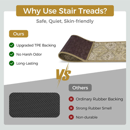 sarben Non Slip Stair Treads for Wooden Steps 15PCS - 8"x30" Indoor Safety Carpet, Edging Mats with TPE Adhesive Backing, Pet and Elderly Friendly Stair Rugs (Taupe) - Colors A
