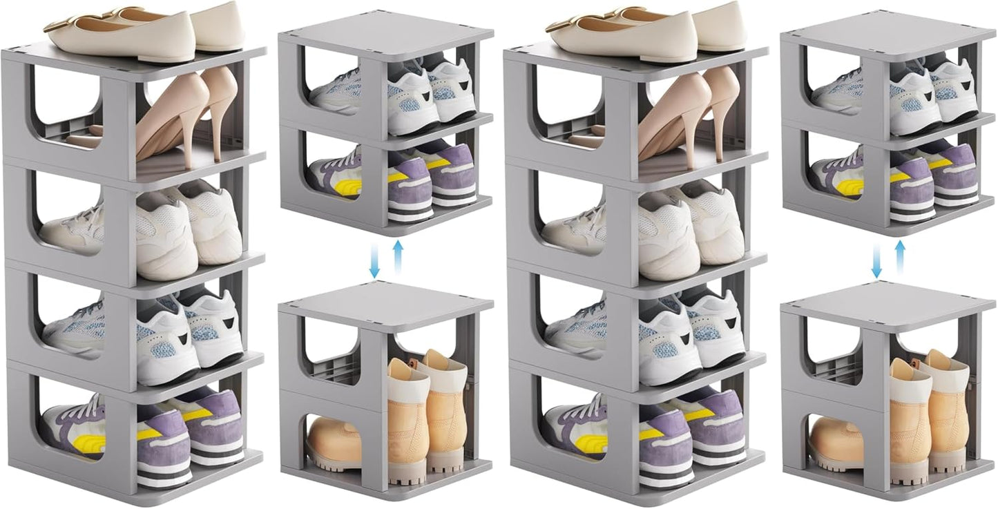 HAIXIN Shoe Organizer Rack for Small Spaces 5 Tier Plastic Vertical Narrow Shelves for Closet Black Shoe Holder, Stand for Entryway Storage Boots Organizer Stackable Cabinet