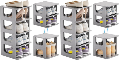 HAIXIN Shoe Organizer Rack for Small Spaces 5 Tier Plastic Vertical Narrow Shelves for Closet Black Shoe Holder, Stand for Entryway Storage Boots Organizer Stackable Cabinet