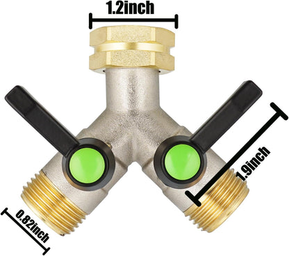 EJW Hose Splitter 2 Way, Garden Hose Splitters, 2 Way Faucet Splitter, Water Spigot Splitter, RV Brass Hose Splitter, Two way Hose Bib Splitter, Double Hose Connector, Hose Valve 3/4 Inch GHT Thread.