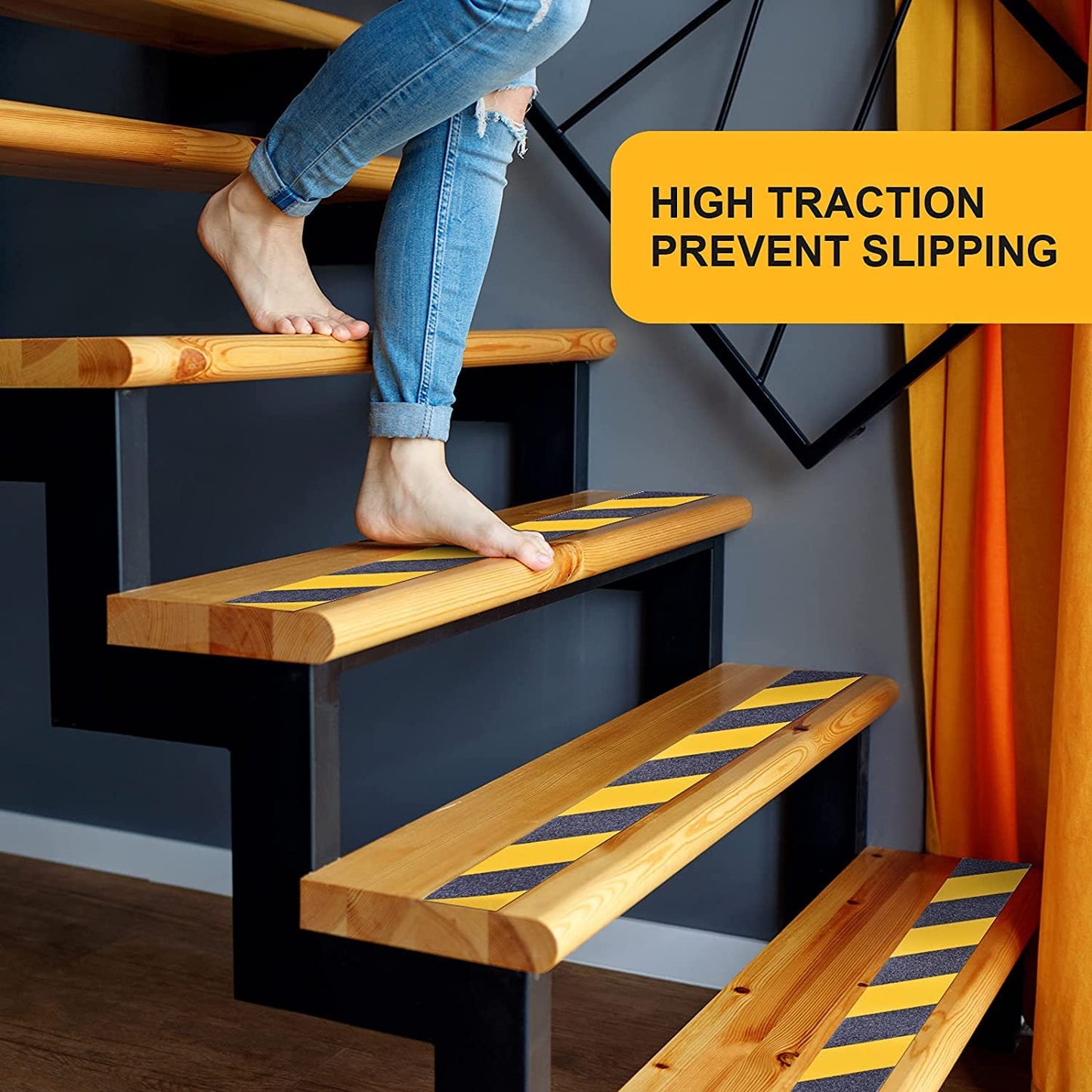 Qingluan Anti Slip Tape, Safety Non Slip Tape Outdoor Waterproof, High Adhesive Grip Tape for Stairs, Tread Step, Ramp, Skateboard, Caution to Keep from Slipping (Yellow/Black, 2 Inch x 33 Foot)
