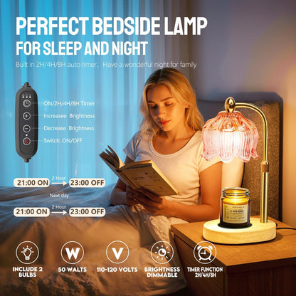 Fragrance Candle Warmer Lamp with 2 Bulbs Electric Candle Warmer with Timer & Dimmer for Home Decor
