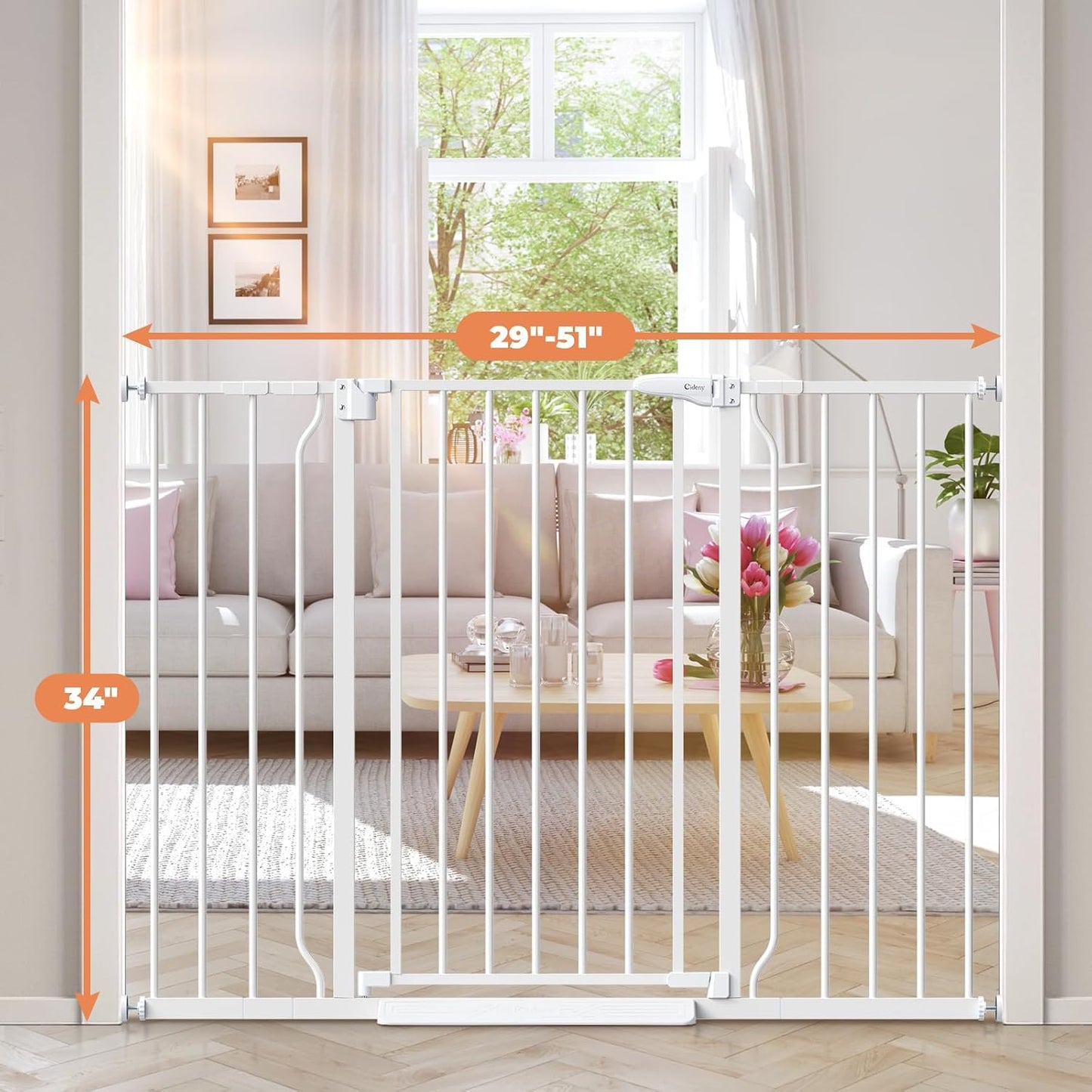Baby Gate No Drilling, 29"-40" Auto Close Dog Gate Indoor for Doorways & Stairs, Pressure Mounted Adjustable Pet Gate, Easy Walk Through Child Gate for Children & Pets Stroller Friendly, White