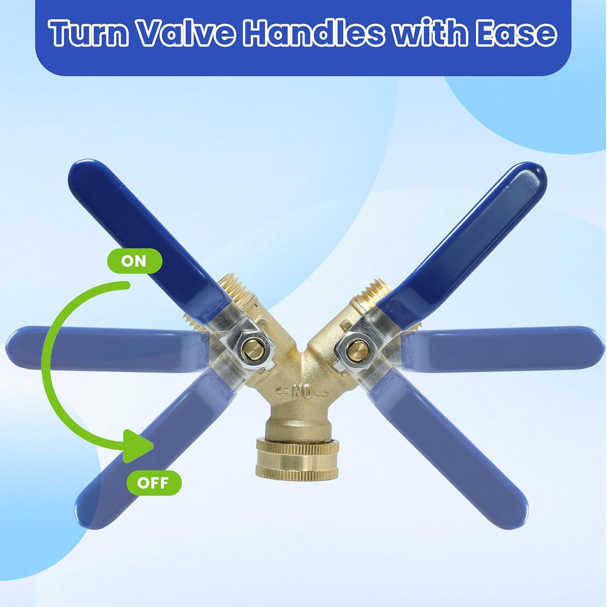 Garden Hose Y Valve Splitter Brass Hose Splitter, 3/4" GHT Thread 2 Way Heavy Duty Valve Water Garden Hose Tap Adapter, Long Handle Outdoor Full Flow Hose Splitter Connector
